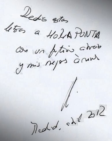 Dedicatoria de Reyes Calderón para todos los lectores de Hora Punta