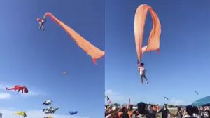 Pánico en Taiwán: Una niña queda atrapada en una cometa y sale disparada a varios metros