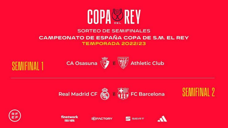 Así han quedado las semifinales de la Copa del Rey: Osasuna - Athletic y Real Madrid - FC Barcelona
