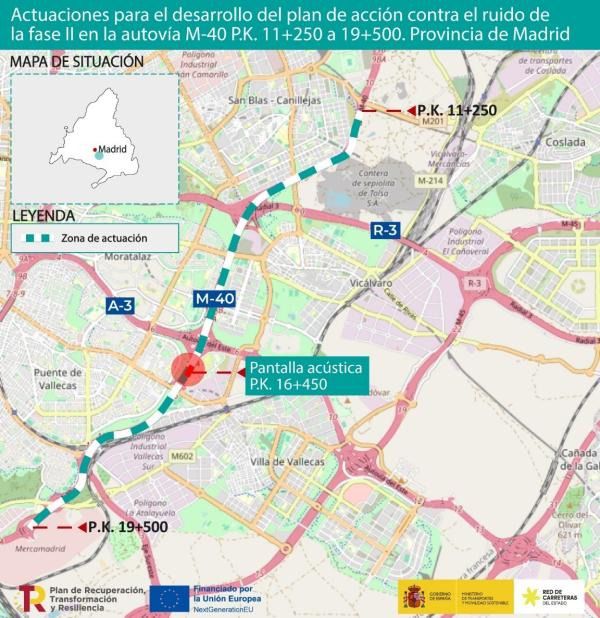 Transportes licita la instalación de pantallas contra el ruido en la zona sureste de la M-40 madrileña