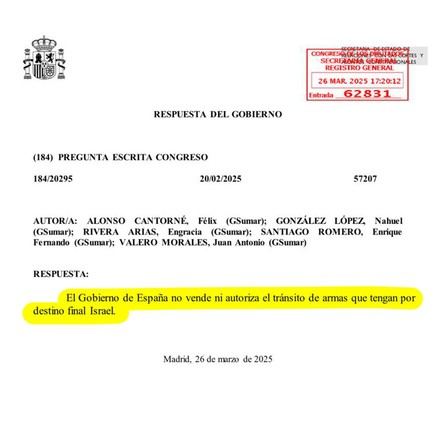 Exteriores responde tras un mes sobre armas a Israel, pero sin aclarar detalles clave