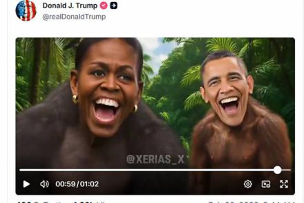 Trump comparte un video racista de los Obama en su red social como si fueran monos